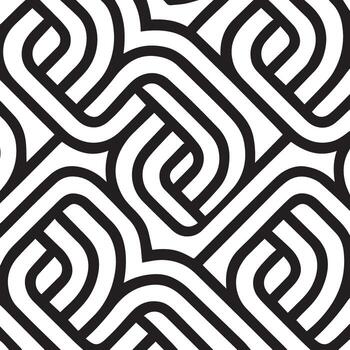 intrincado negro y blanco enclavamiento geométrico modelo crea un moderno resumen visual textura vector