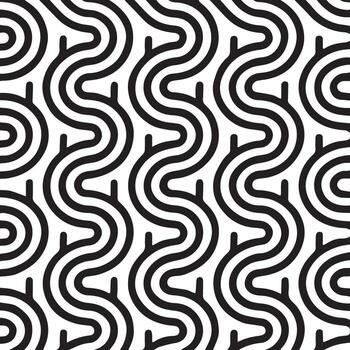 Abstract black and white intertwined wavy lines forming a repeating geometric pattern vector