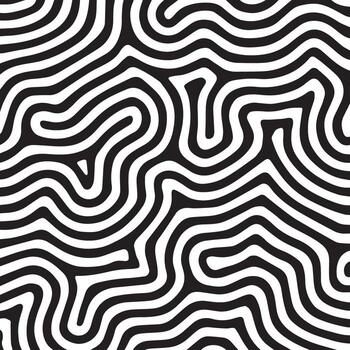 Abstract black and white organic maze pattern with flowing curved lines and intertwining paths vector