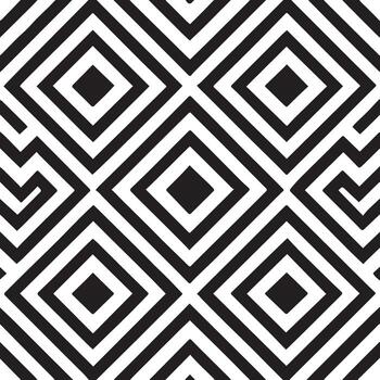 intrincado negro y blanco geométrico modelo presentando enclavamiento diamantes y laberinto me gusta líneas vector