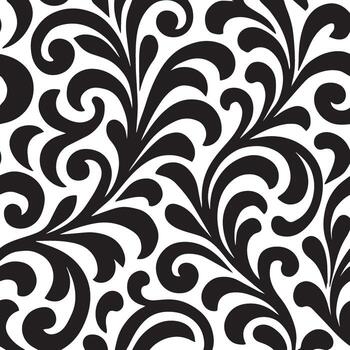 elegante negro y blanco floral remolino modelo con repitiendo orgánico volutas y hoja motivos vector