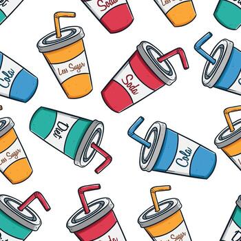 A seamless pattern with many different colored drinks vector