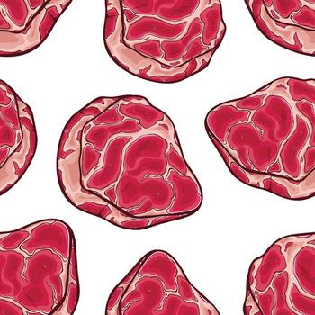 Seamless pattern of beef meat slices on white background vector