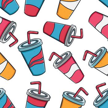 Seamless pattern with colorful drinks and straws vector