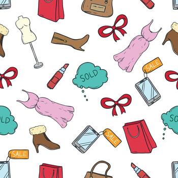 Seamless pattern of shopping sale element with sketch style vector