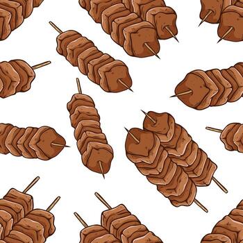 Seamless pattern of meat skewers on a stick vector