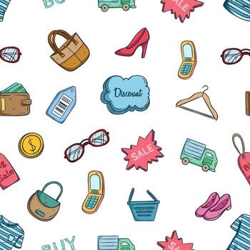 Seamless pattern of shopping sale element with hand draw style vector