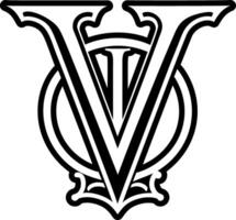The logo for the v is shown in black and white vector
