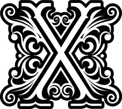 The letter x in ornate style with a scroll vector