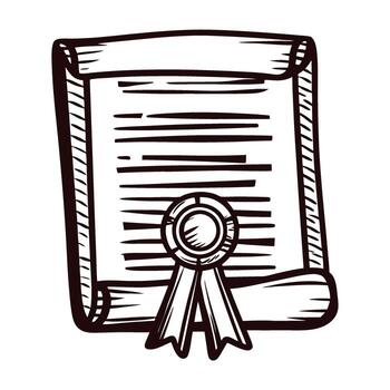 Hand drawn certificate scroll with ribbon and seal in vintage engraved sketch illustration vector