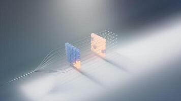 bloquear cadena blockchain datos fluir vueltas azul digital bloques dentro naranja. grande datos tecnología ai datos fluir concepto. idioma modelo, datos red, criptomoneda, metaverso, neural red, profundo aprendizaje video