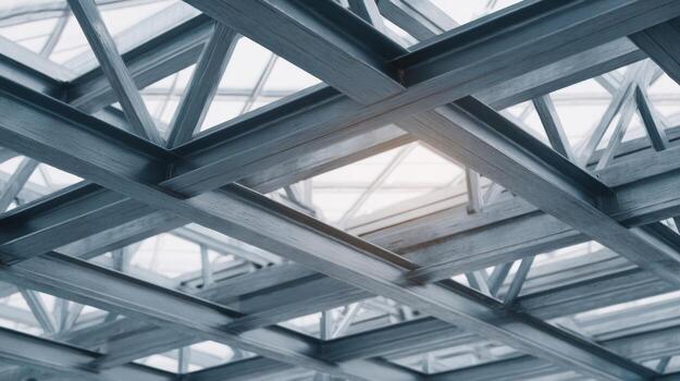 Industrial steel lattice, a geometric trance of intersecting beams, evokes tech celebrated Pi Day and obscure Fibonacci Sequence observance photo