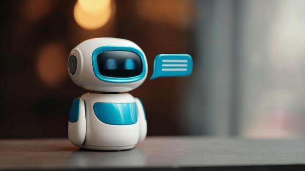 Small futuristic robot emits whimsical charm, celebrating Robotics Week and International Geek Pride Day with digital curiosity and playful technology photo