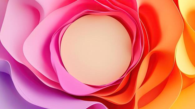 Vibrant paper forms an abstract flower shape with soft color transitions and empty center photo