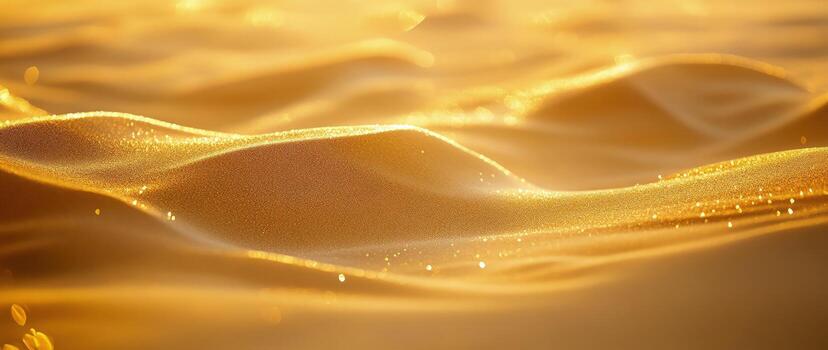 Gleaming golden waves shimmer, showcasing a luxurious fabric texture with delicate shimmering particles across a soft surface photo