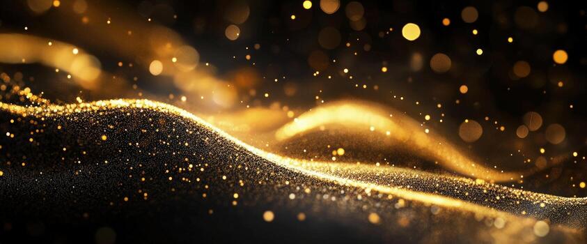 Golden glitters flowing smoothly create mesmerizing wavy patterns against a dark background and add shining elegance photo