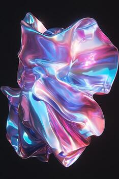 Iridescent abstract shape floats on a dark backdrop creating smooth and liquid reflections photo