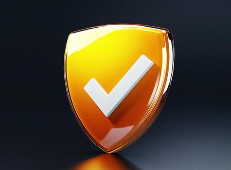 White checkmark adorns a glowing yellow shield, symbolizing security and validation transparent background photo
