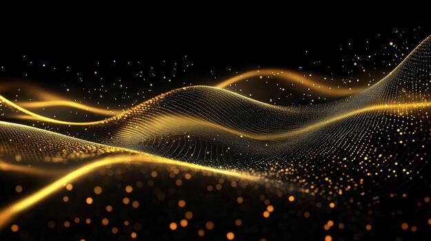 Golden shimmering particle streams flow gracefully against a dark background creating an elegant, luxurious feel photo