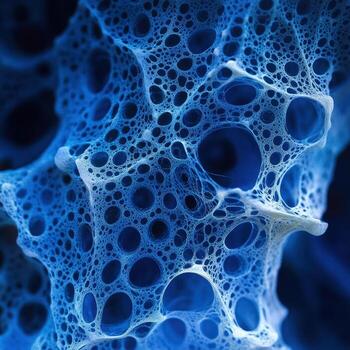 A vibrant, abstract blue and white structure reveals intricate cellular patterns with network design photo