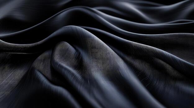 Dark, textured material forms flowing waves, resembling a draped sheet with subtle shadows photo