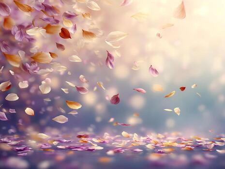 Ethereal cascade of floating petals creating a dreamy and serene atmosphere image photo