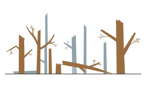 bosque roto, seco arboles ambiental problema, deforestación, clima cambiar. cuidado para naturaleza, suelo erosión, desertificación mano dibujado ilustración en aislado antecedentes. diseño elemento vector