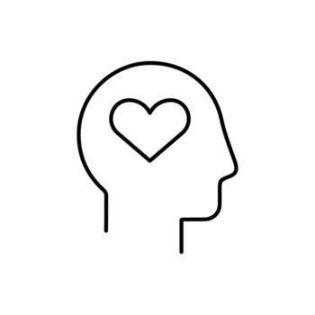 Linear Picture of Heart in Head for Graphics, Concept, Apps vector