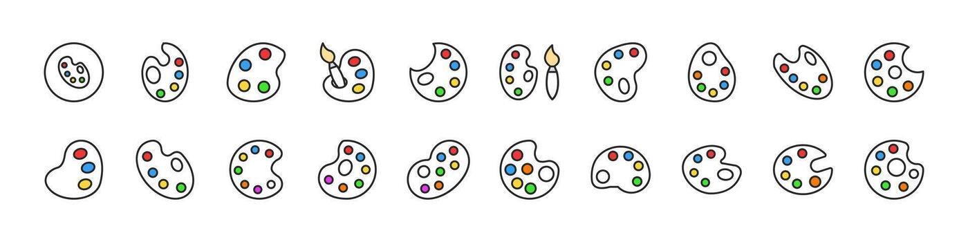 Bundle of Filled Color Icons of Watercolor. Minimalistic Linear Pictogram for Web and Graphic Design, Apps, Banners, Social Network and Cards vector