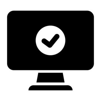 computadora cheque marca icono . plano negro símbolo. pictograma es aislado en un blanco antecedentes. diseñado para web y software interfaces vector