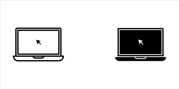 hacer clic en ordenador portátil icono colocar. concepto de utilizando un personal computadora. ilustración en blanco antecedentes. vector