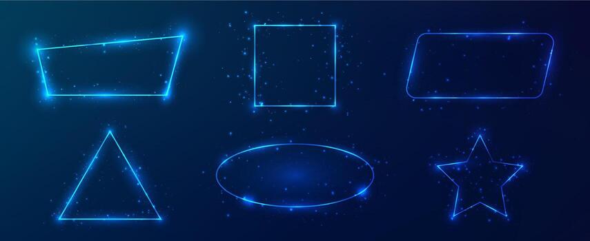 Geometric shapes with sparkling blue outlines vector