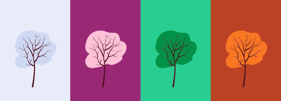 Trees at different times of the year. Cartoon style. vector