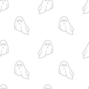 Outline ghosts seamless pattern. Easy changeable color of pattern and background. vector