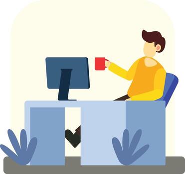 Taking break while working at desk illustration vector