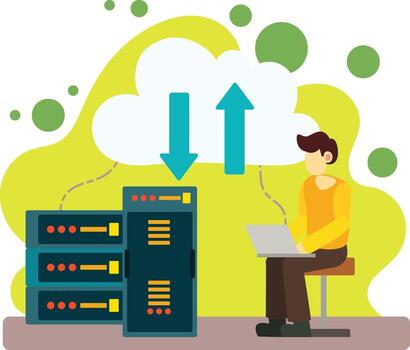Man working with cloud server Illustration vector