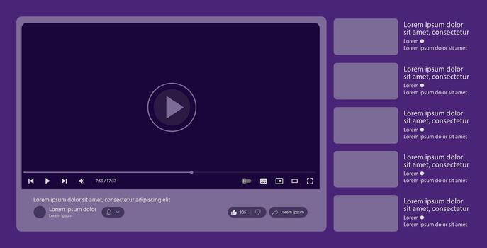 player template interface. blank mockup for a player web UI design vector