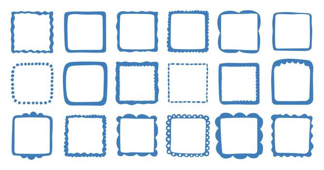 set of hand drawn cut out style square frames and borders vector