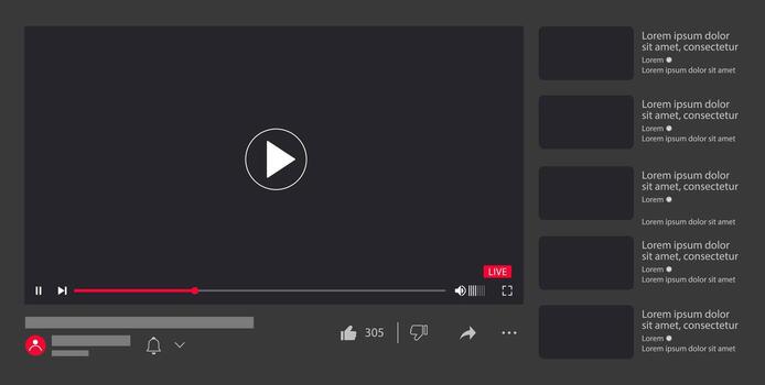 Multimedia player with play button, play window with navigation icons vector