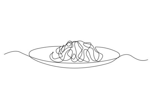Single continuous line drawing of delicious spaghetti, Italian spaghetti noodle for web banner and food delivery service in simple line. vector