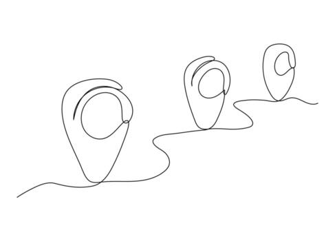 Continuous one line art of Location and path pointers. vector