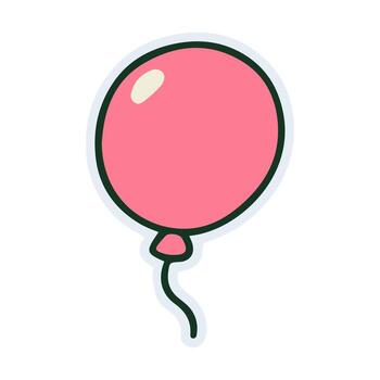 linda rosado globo pegatina con Delgado cuerda y blanco destacar. sencillo globo icono en suave rosado con contorno vector