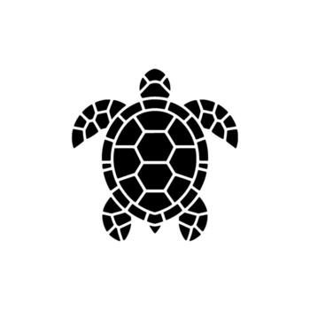 Minimalist silhouette of a stylized sea turtle with a hexagonal patterned shell isolated on a clean background for vector