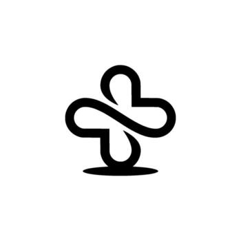 A minimalist abstract featuring a continuous flowing line creating a stylized medical cross shape with a subtle infinity loop element and a grounded base on a clean background vector