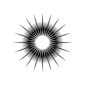 A striking abstract radial starburst burst explosion with sharp triangular spikes radiating from a central hollow circle against a pale grey background vector