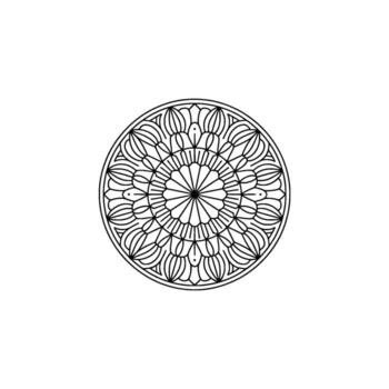 A detailed circular geometric pattern resembling a stylized floral mandala with intricate linework presented in a clean outline against a simple background perfect for elements vector