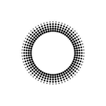 A modern abstract circular featuring a gradient of halftone dots creating a ring shape on a pale neutral background with a clean minimalist aesthetic vector