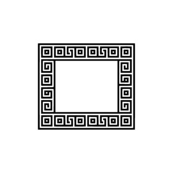 A minimalist geometric meander border with a repeating pattern of square scrolls and central empty rectangular space on a subtle off background vector