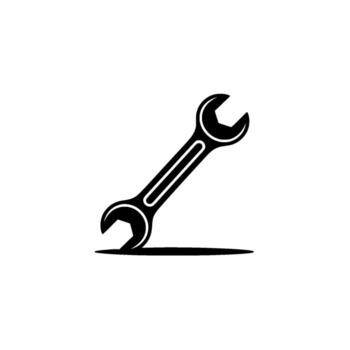 un rígido silueta de un abierto final llave inglesa con un doble de un lado cabeza angular diagonalmente fundición un sutil sombra en un limpiar antecedentes representando reparar o construcción vector