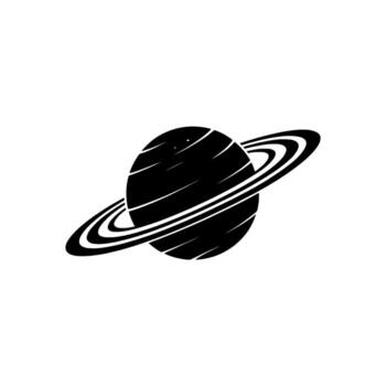 A minimalist silhouette of the planet Saturn with its iconic rings and subtle surface striations rendered against a clean background vector
